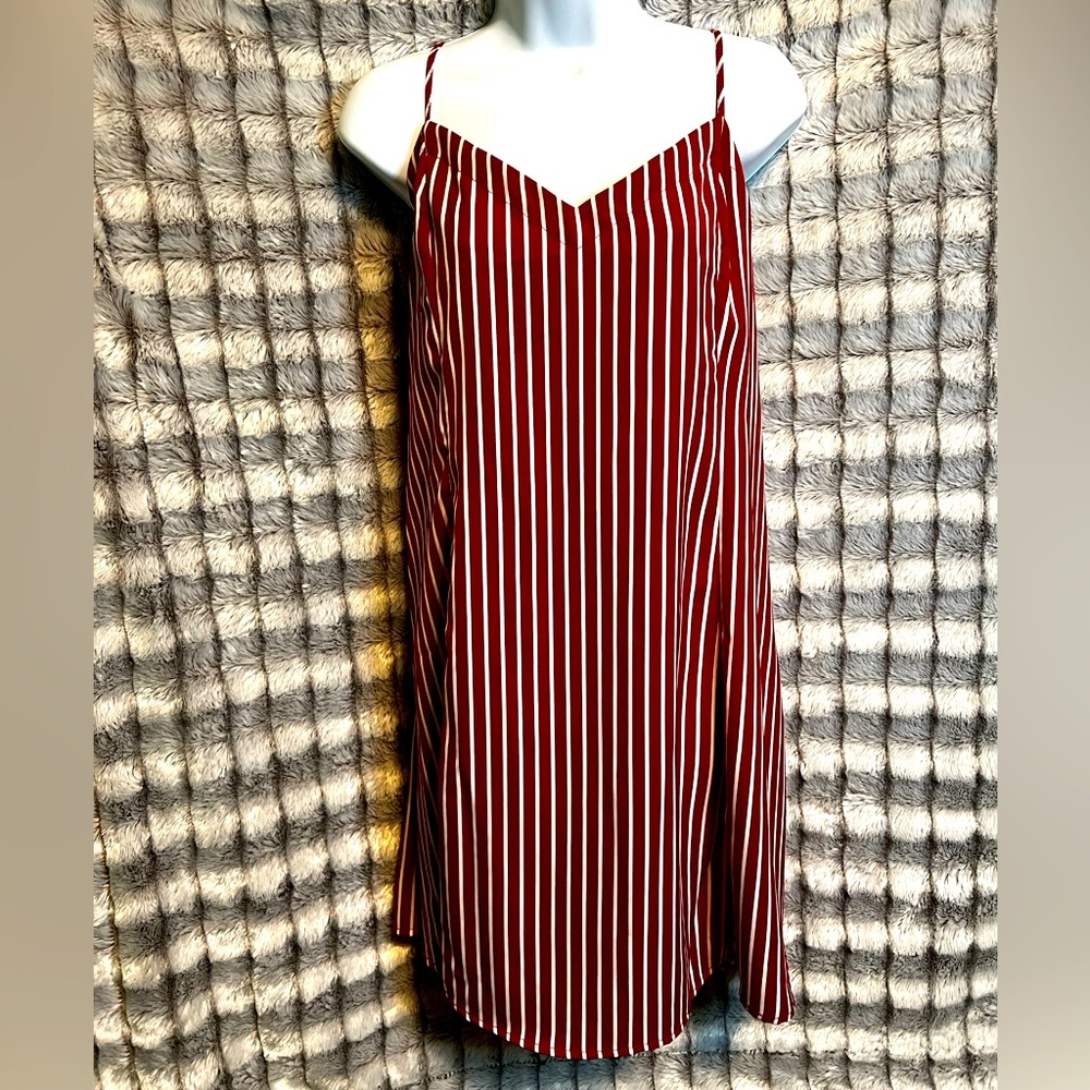 Modcloth Vintage Mode V-Neck Short Pin Stripe Dress W/Tie (Red & White) (XL)